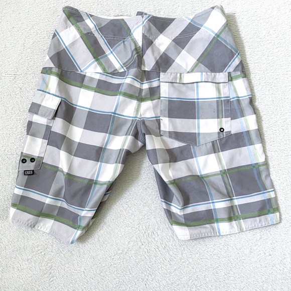 Free World Men’s Swim Suite Trunks White Grey Stripe Size Small No Tag - Picture 3 of 3